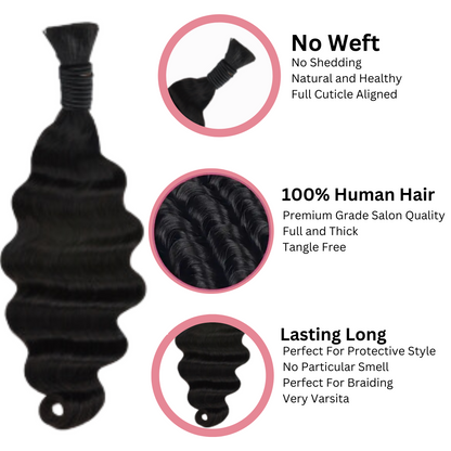 Hair Bulk Loose Wave No Weft Unprocessed Hair Bulk Best For Hair Braiding-12A, Micro Braiding, Boho Braids
