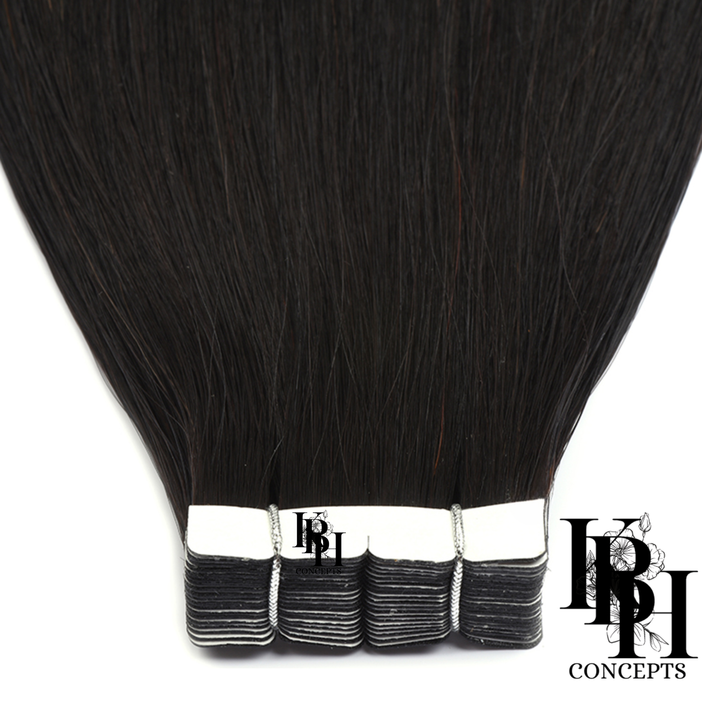 Hair extensions with a brand logo on a white background