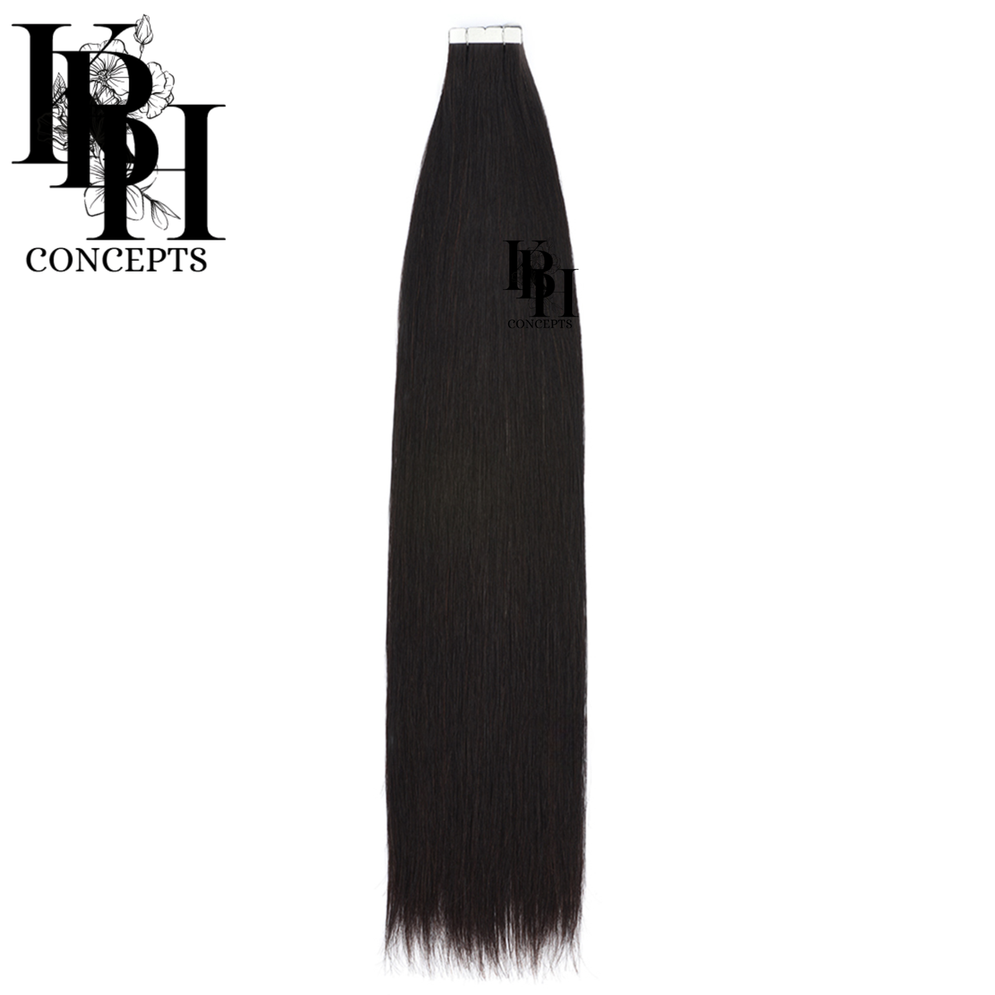 Black hair extension with 'kbhconcepts' logo on a white background