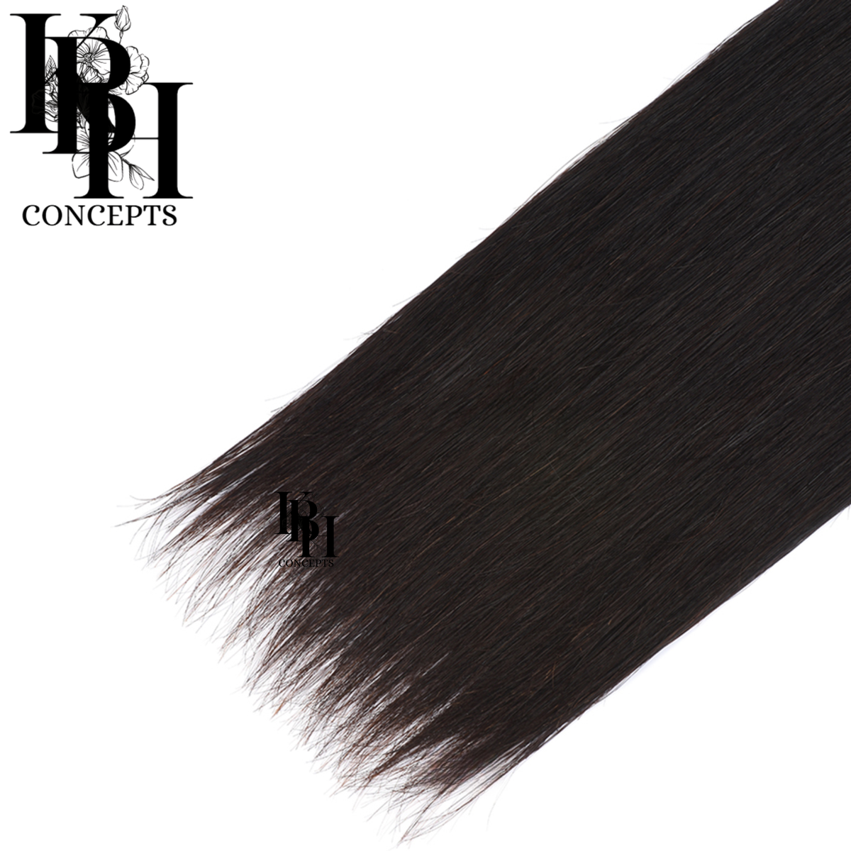 Tape in human Hair extensions with a brand logo on a white background