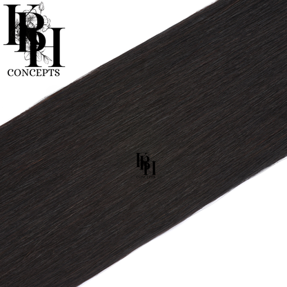 Black hair extensions with 'kbhconcepts' branding on a white background