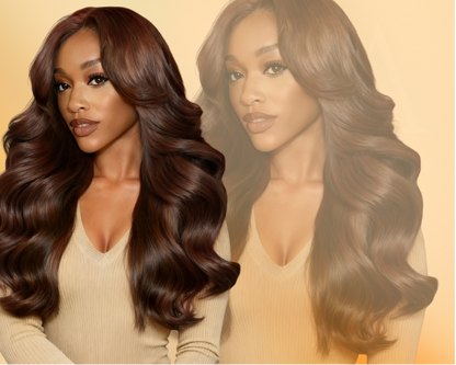 100% Human Hair Glueless Auburn Brown 13×4 Pre-Everything Lace Frontal Loose Wave Wig Invisible Drawstring, Face Framing Layers, 150% Density
