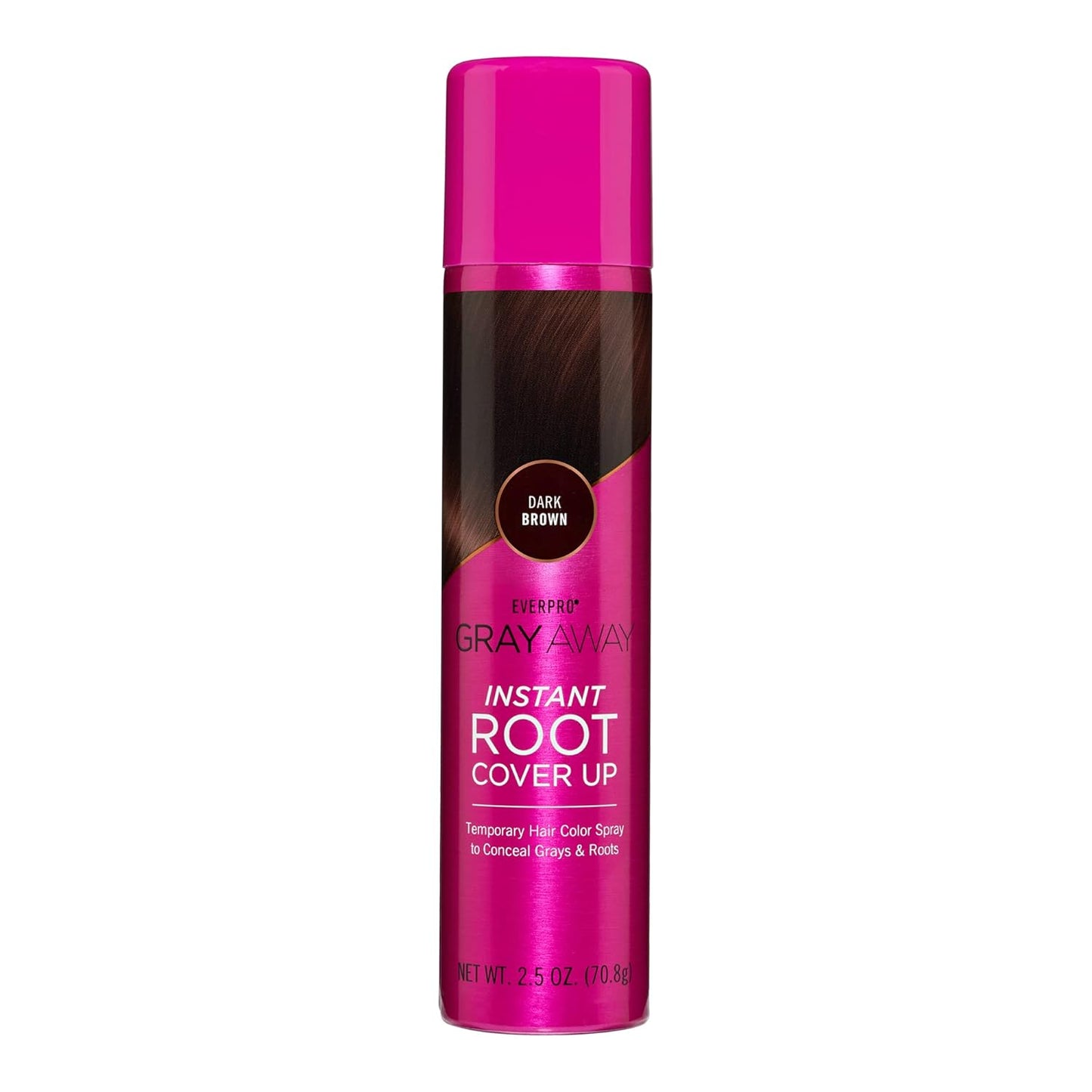 Pink bottle of Gray Away Instant Root Cover Up hair color spray on a white background