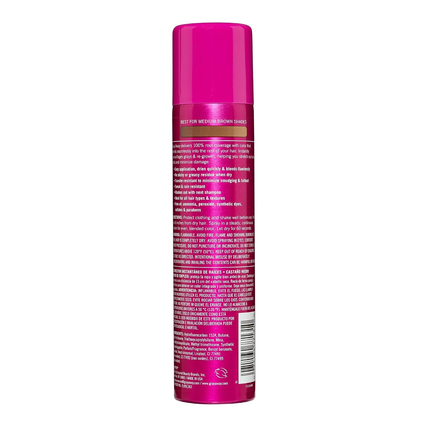 Pink hair color spray can with text on a white background
