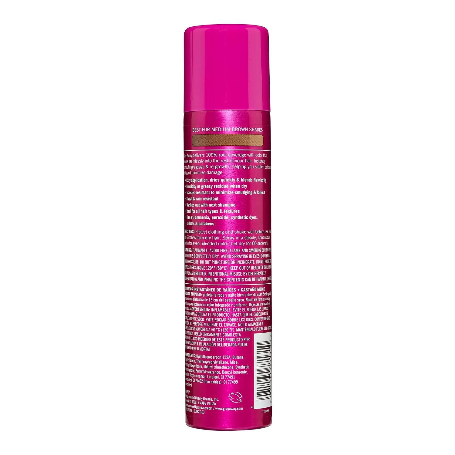 Pink hair color spray can with text on a white background